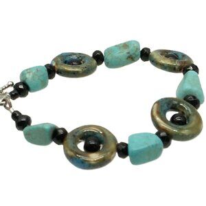Turquoise Stone Bohemian Bracelet Ceramic Donut Resin Beaded Bracelet
